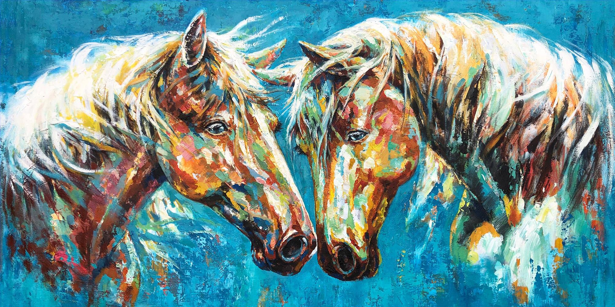 恋する馬たち油絵